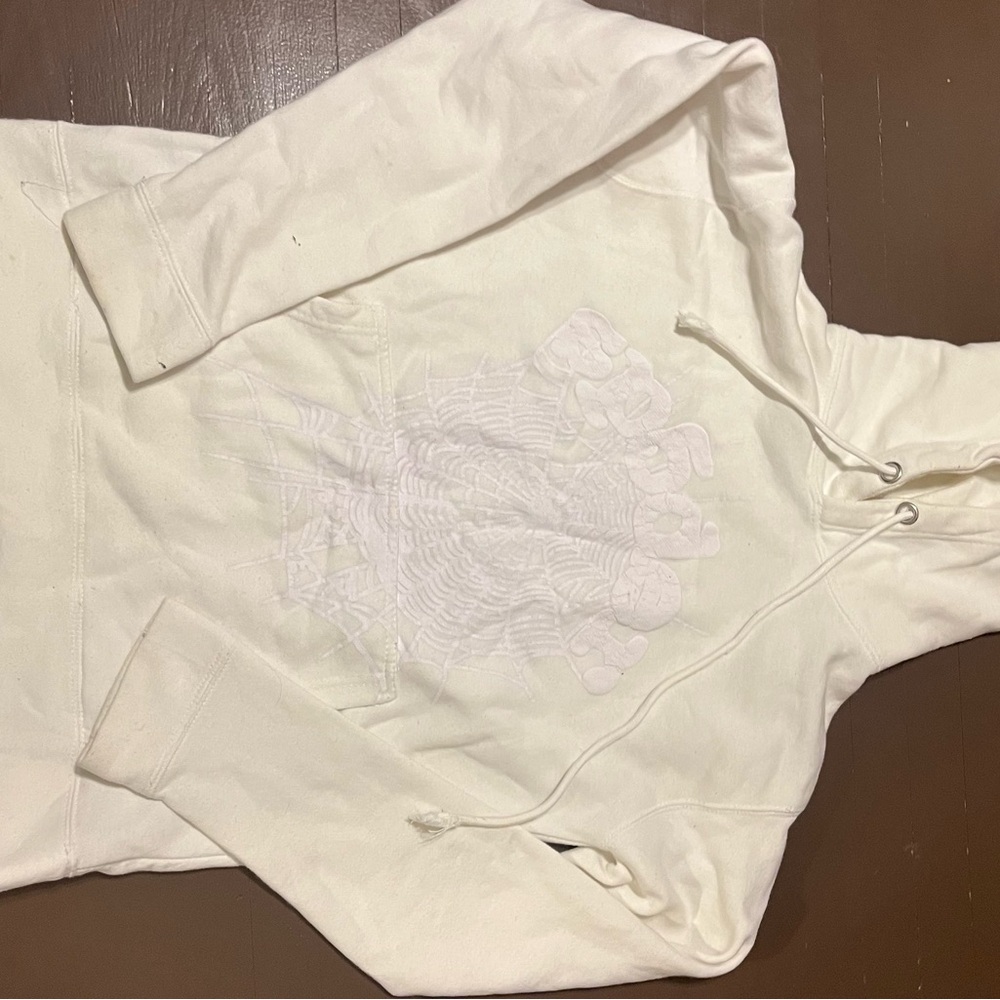 Sp5der white on white hoodie